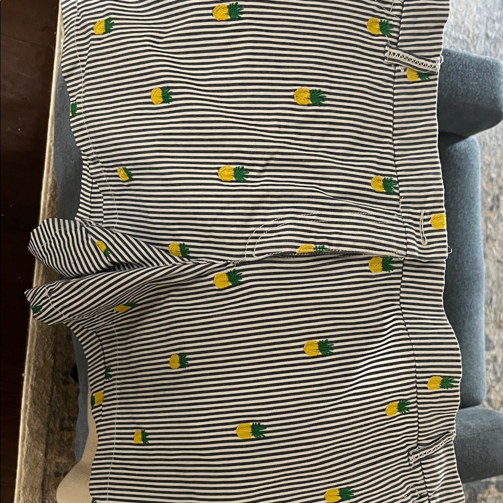 crown & ivy Black White Stripe Shorts with Yellow Pineapple Embroidery; like new